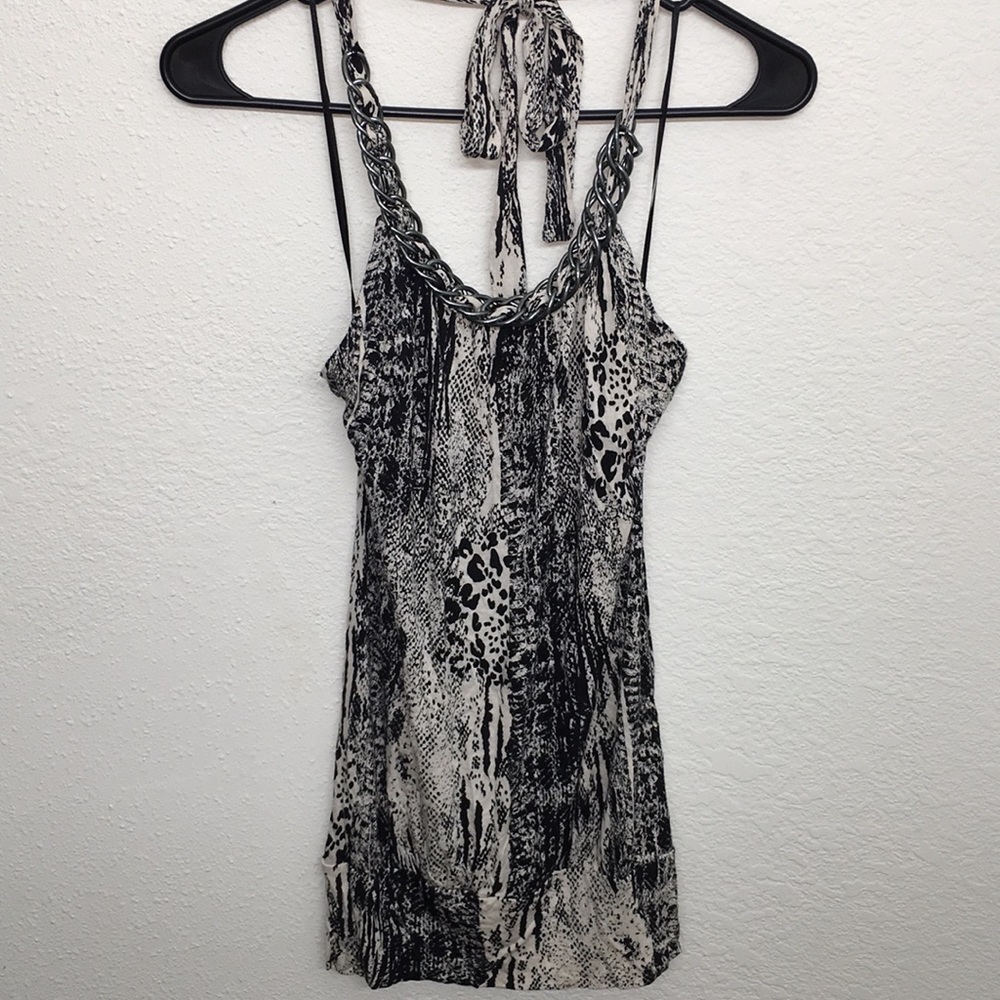 COPY - Animal print halter top with metal chain d…